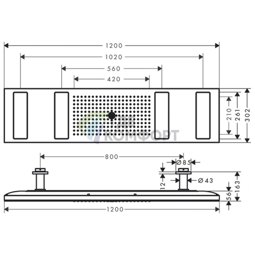Верхний душ AX ShowerHeaven 1200x300 мм с 4 форсунками для потолочного монтажа в хроме (10637000) - фото 2