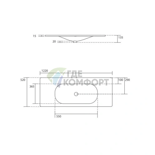 Раковина KERASAN SHAPE 1220х520 мм, встраиваемая, черный матовый (548031*1) - фото 2