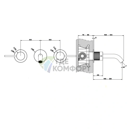 Встраиваемый смеситель GESSI 316 для раковины на 3 отверстия, цвет Steel Brushed (54292#239) - фото 2