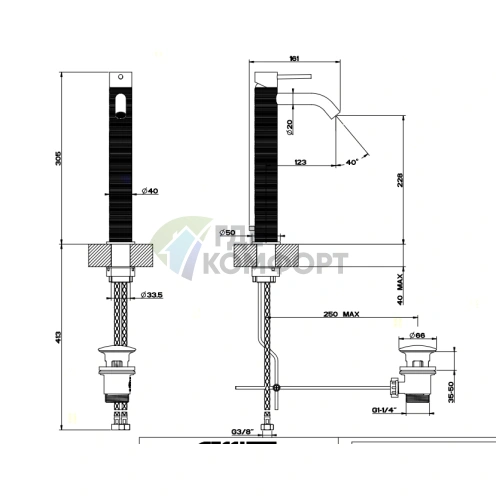 Смеситель для раковины GESSI 316 высокий, сталь матовая, с донным клапаном (54304#239) - фото 2