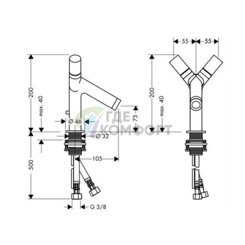 Смеситель для раковины AX Starck 80 мм, хром, с донным клапаном и двумя рукоятками (10030000) - фото 2