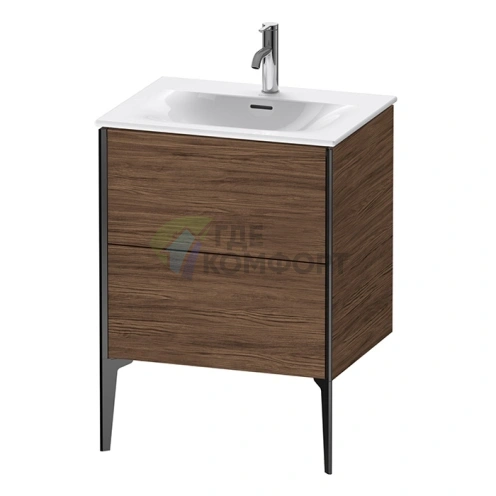 Тумба подвесная Duravit XViu 591x610x480мм для раковины, 2 ящика, цвет walnut dark/черный матовый (XV43000B221) - фото 1