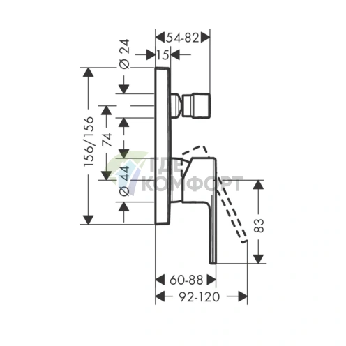 Смеситель для ванны Hansgrohe Vernis Shape встраиваемый с переключателем, матовый черный (71468670) - фото 2