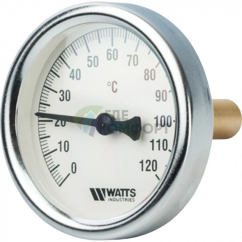 Термометр биметаллический 63 мм 1/2, 120 C с погружной гильзой 50 мм Watts F+R801 OR - фото 1