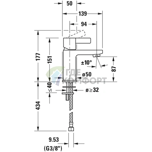 Смеситель для раковины Duravit D-Neo без донного клапана, хром (DE1011002010) - фото 2