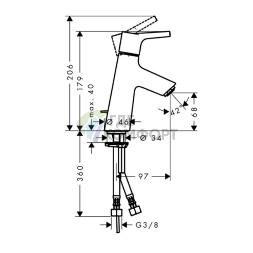 Смеситель для раковины Hansgrohe Talis S 80 — хром, донный клапан, излив 97 мм (72010000) - фото 2