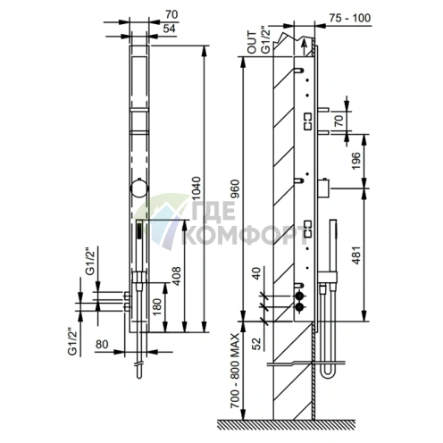 Fantini: Термостатический картридж для смесителя душа (2 входа, 1/2) (44 00 T302A) - фото 2