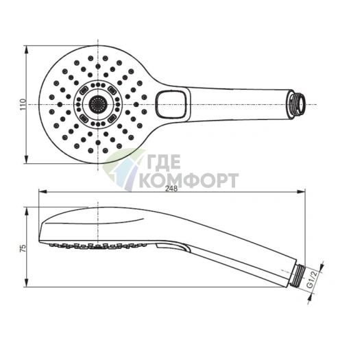 Ручной душ TOTO SHOWERS трёхрежимный Comfort Wave, Active Wave, Warm Spa, хром (TBW01011E1A) - фото 2