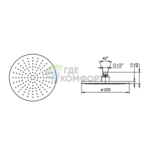 Fantini Верхний настенный душ 200 мм хром (86 02 8095) - фото 2