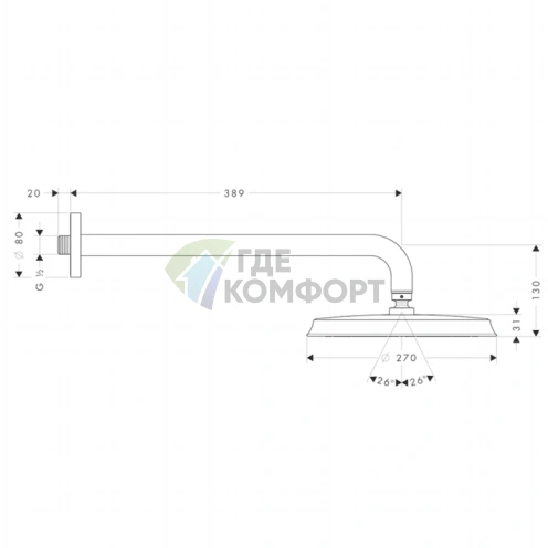 Верхний душ Hansgrohe Raindance Classic Air 240 мм, хром (27424000) - фото 2