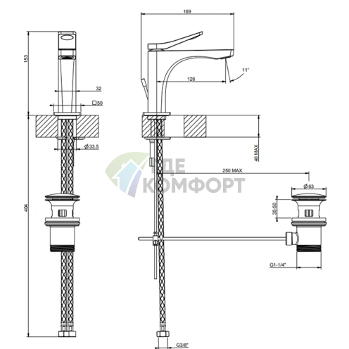 Смеситель для раковины GESSI Rilievo однорычажный, цвет Nero XL (59001#299) - фото 2