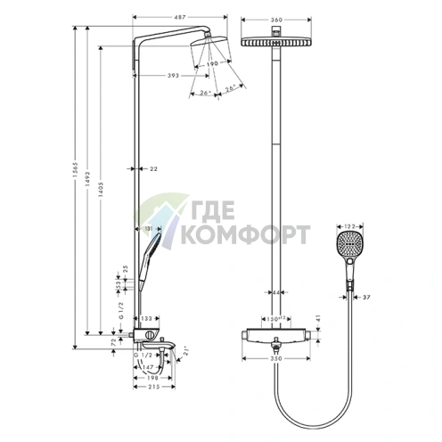 Душевая система HG Raindance Select 360 с термостатом, 360 мм, хром/белый (27113400) - фото 2