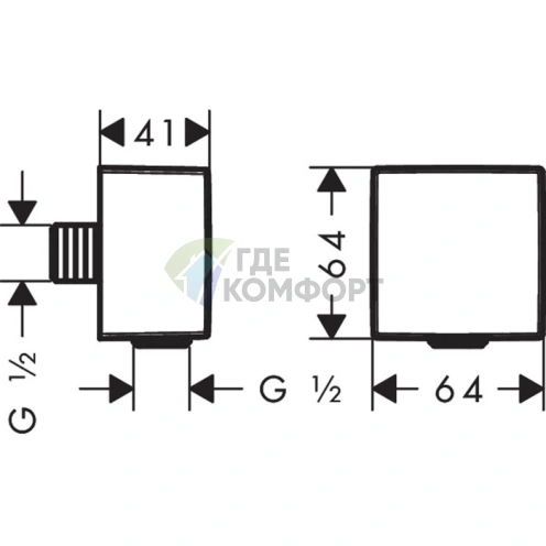 Подключение для шланга HG FixFit Square с антисифонным клапаном, хром (26455000) - фото 2