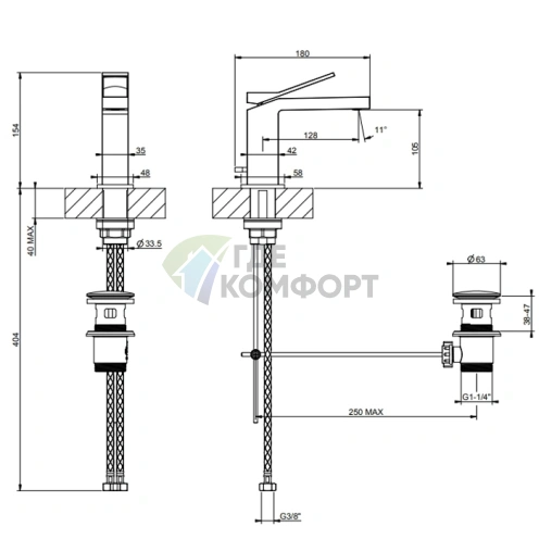 Смеситель для раковины Gessi Rettangolo K черный, с донным клапаном (53001#299) - фото 2