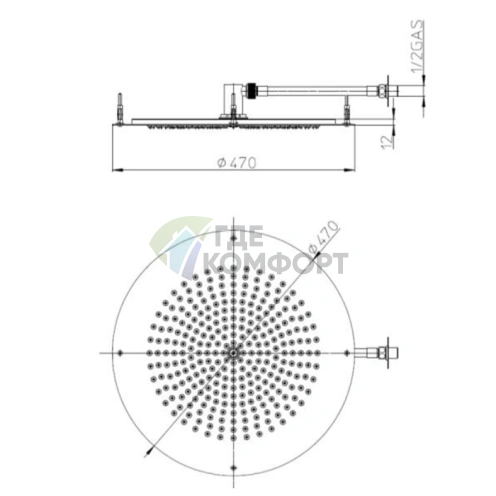 Верхний душ BOSSINI DREAM-OKI круглый 470 мм хром (H38458.030) - фото 2
