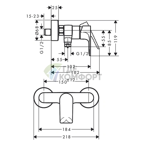 Смеситель для душа Hansgrohe Rebris E настенный хром (72650000) - фото 2