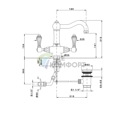 Смеситель для раковины Nicolazzi P.M. Blanc B с керамическими ручками в цвете тёмная бронза (1432GB78B) - фото 2