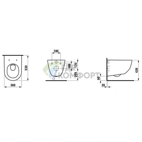 Подвесной унитаз LAUFEN Pro NEW 36×53×34 см, белый с покрытием LCC (8.2095.6.400.000.1) - фото 2