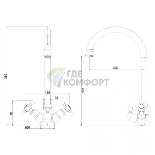 Смеситель Zorg ZR 514 YF для кухни с высоким изливом и эргономичным поворотным механизмом - фото 3