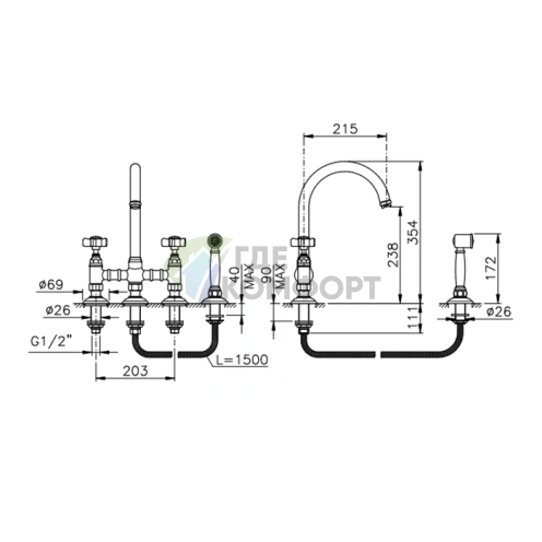 Смеситель для кухни Nicolazzi El Capitan с вытяжным душем, цвет Gold (1460WSGO69) - фото 2