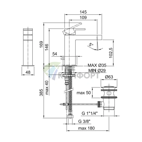 Смеситель для раковины Fantini Mare с донным клапаном, хром (51 02 1004F) - фото 2
