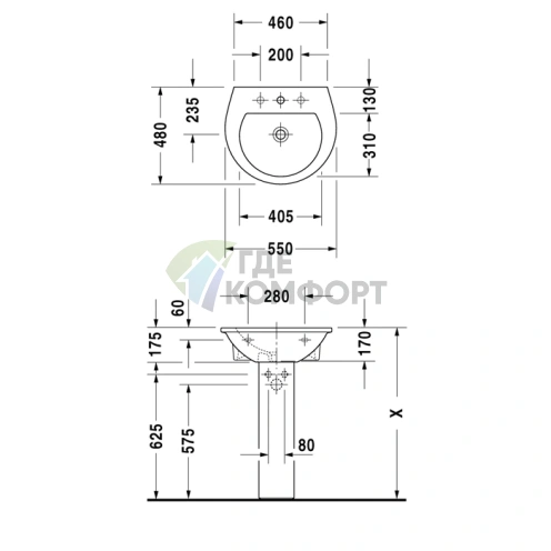 Раковина Duravit Darling New 550x480 мм с переливом и отверстием под смеситель, белая (2621550000) - фото 4