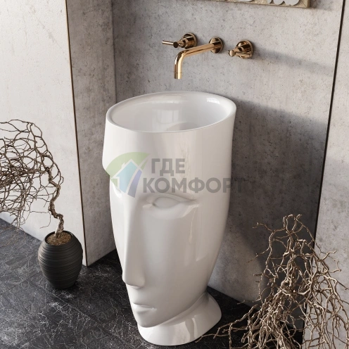 Раковина Kerasan Artwork свободностоящая MOLOCO слив в пол с сифоном и трубкой слива цвет белый - фото 1