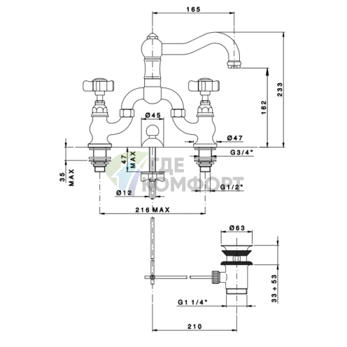 Смеситель для раковины Nicolazzi Dames Anglaises на 3 отверстия, хром (1419CR18) - фото 2