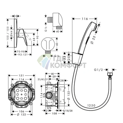 Смеситель для душа Hansgrohe Logis на 1 источник, хром (71605000) - фото 2