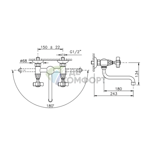 Настенный смеситель для раковины Nicolazzi Dames Anglaises с двумя ручками, хром (1455CR18) - фото 2
