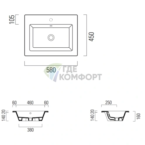 Накладная раковина GSI Kube 60 см без перелива, белая - фото 2