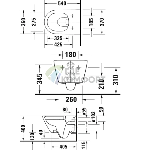 Подвесной унитаз Duravit D-Neo 370х540 мм безободковый (2577090000) - фото 2