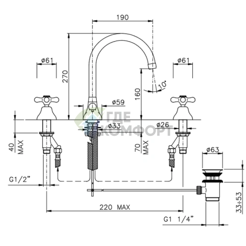 Смеситель для раковины Nicolazzi Nuova Brenta с высоким поворотным изливом и донным клапаном, цвет бронза (2507BZ) - фото 2