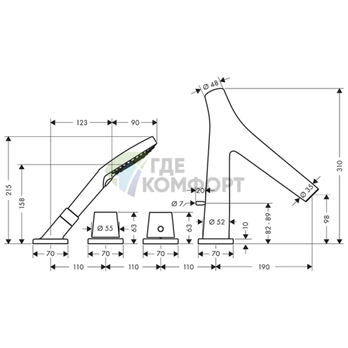 Стильный смеситель для ванны AX Starck Organic с матовым покрытием (сталь) (12425800) - фото 2