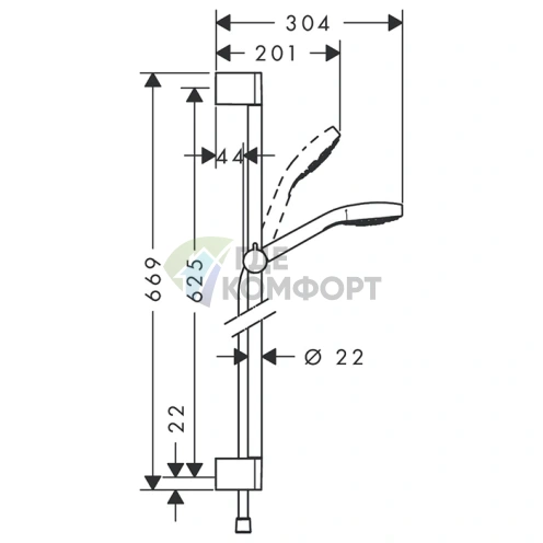 Душевой набор HG Croma Select S: штанга 650 мм, ручной душ 110 мм с функцией Rain, EcoSmart, цвет белый/хром (26565400) - фото 2