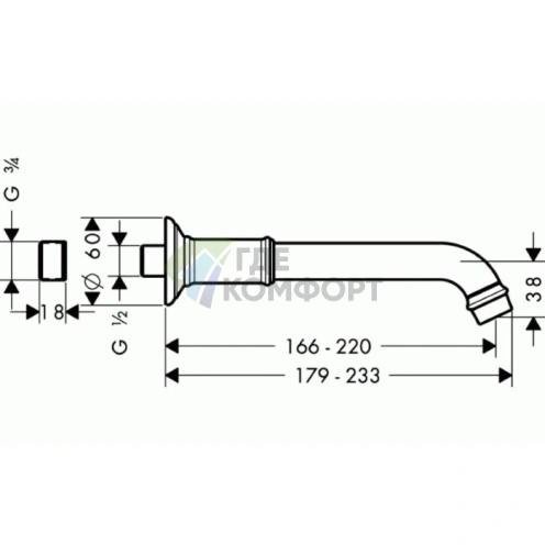 Излив для ванны AX Montreux настенный 166-220 мм хром (16541000) - фото 2