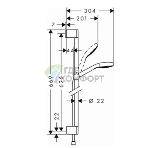 Душевой набор HG Croma Select E: штанга 650 мм, ручной душ Rain 110 мм, шланг, белый/хром (26584400) - фото 2