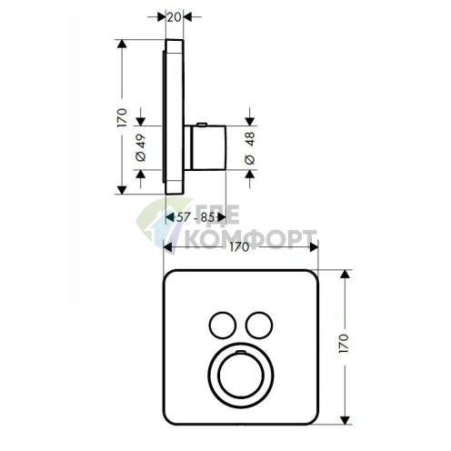 Термостатический смеситель для душа AX ShowerSelect встраиваемый, хром, 2 выхода (36707000) - фото 2