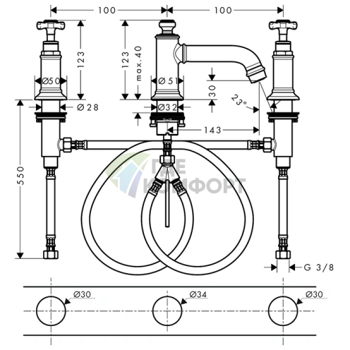 Смеситель для раковины AX Montreux 30 см, цвет шлифованное красное золото (16536310) - фото 2