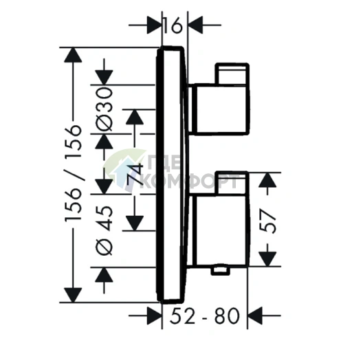 Термостат для душа Hansgrohe Ecostat Square с двумя выходами, черный матовый (15714670) - фото 2