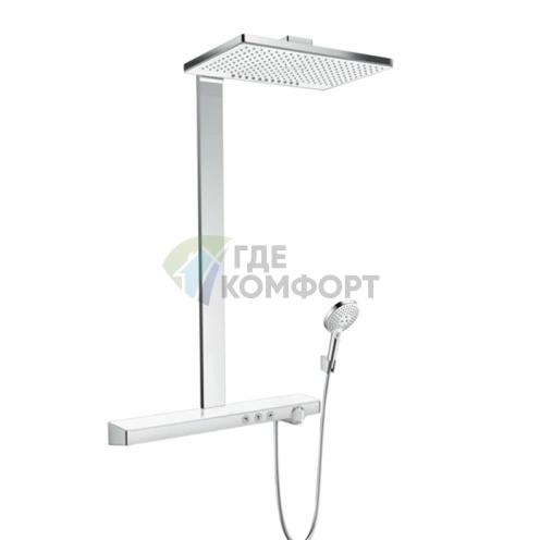 Душевая система HG Rainmaker Select с термостатом и полочкой: верхний душ, ручной душ, хром/белый (27109400) - фото 1