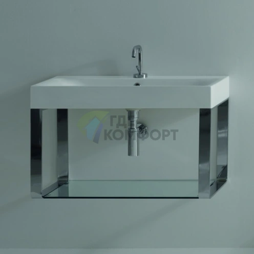 Подвесная раковина KERASAN Cento 70 см с металлической структурой и стеклянной полкой (9126K1cr) - фото 1