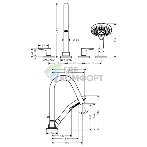 Смеситель для ванны AX Citterio M: шлифованная медь (34454950) - фото 2