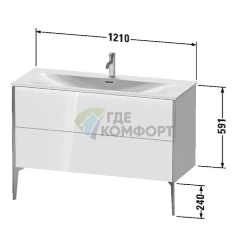 Тумба подвесная Duravit XViu 591x1210x480мм для раковины 234412, 2 ящика, белый глянцевый/champagne matt (XV43040B122) - фото 2