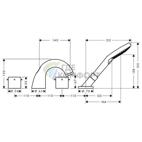 Смеситель AX Starck для ванны: полированный черный хром (10444330) - фото 2