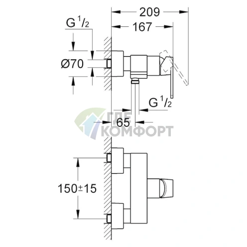 Настенный смеситель для душа Grohe Quadra 32637000 с термостатом - фото 3