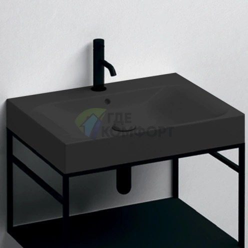 Раковина KERASAN CENTO 500x450 мм, черная матовая, с переливом (353031) - фото 1