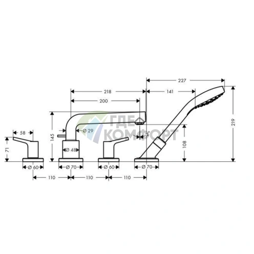 Смеситель для ванны Hansgrohe Talis S с ручным душем, хром (72418000) - фото 2