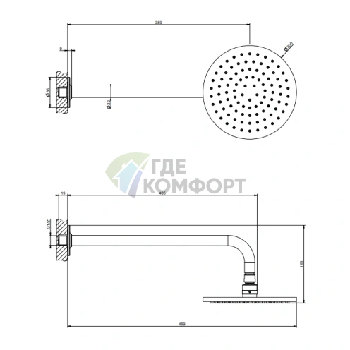 Настенная шарнирная душевая головка GESSI INCISO, 200 мм, золото (58148#246) - фото 2