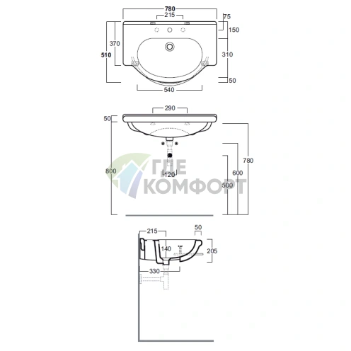 Консольная раковина SIMAS Top 78 см белая с отверстием под смеситель - фото 2